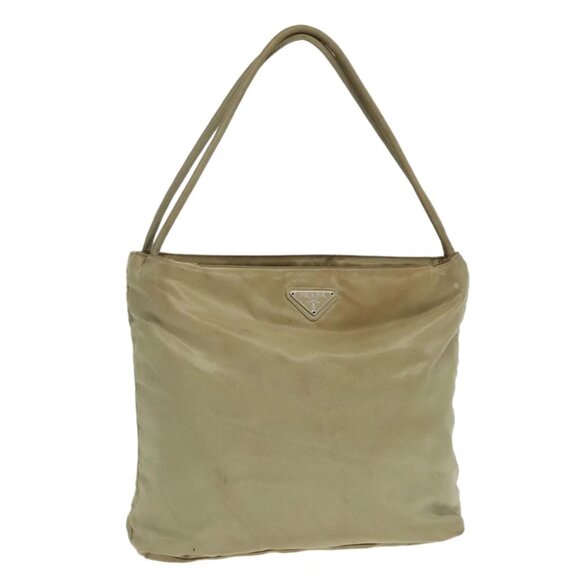 PRADA Tote Bag Nylon Beige Silver Auth bs18439 - Picture 1 of 15